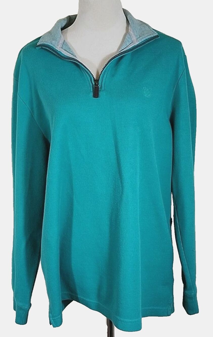 Chaps Men's Quarter Zip, Pullover, Long Sleeve, Green Sweatshirt, Size Large